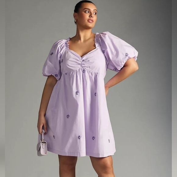 Anthropologie Lavender Puff Sleeve Dress - Picture 2 of 15